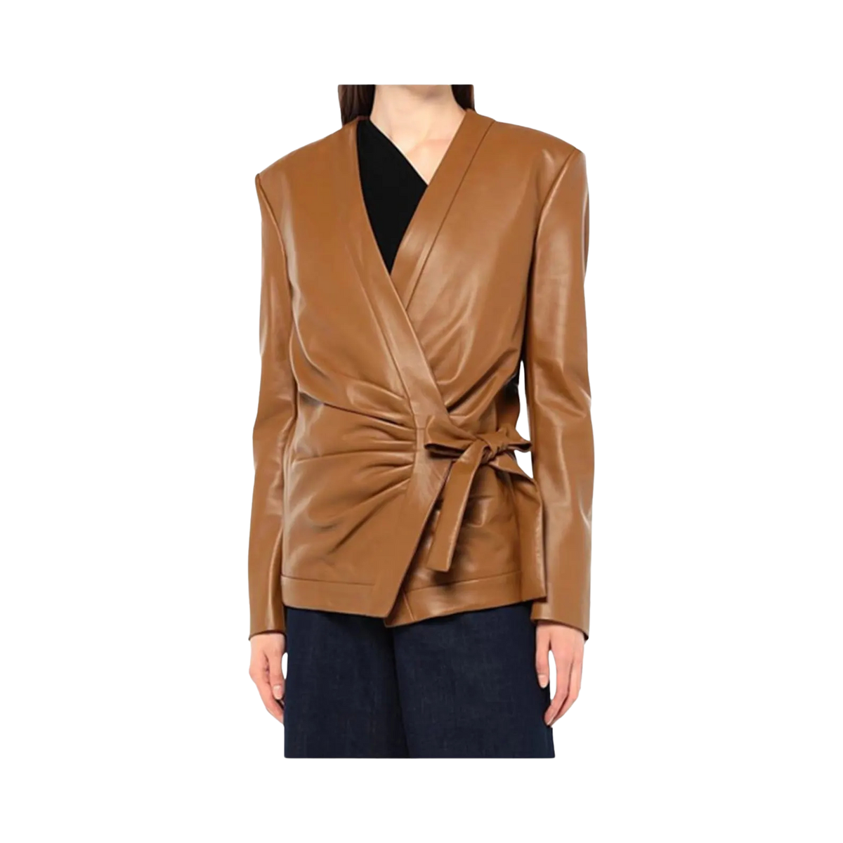 Women's Brown Leather V-Neck Jacket