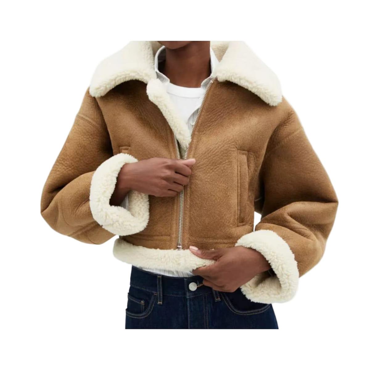 Women's Brown Lambskin Cropped Shearling Jacket