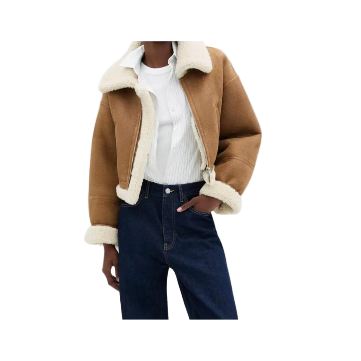 Women's Brown Lambskin Cropped Shearling Jacket