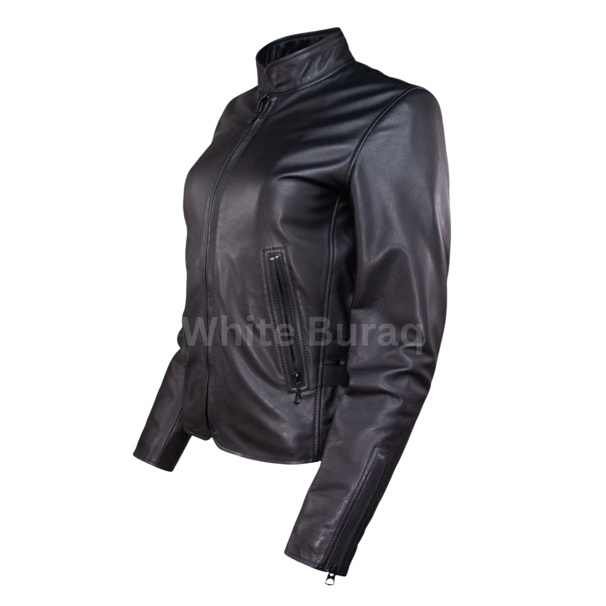 Women's Black Cowhide Quilted Moto Jacket