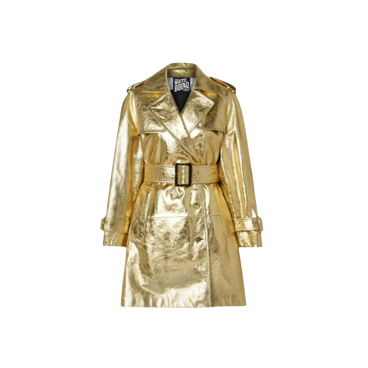 Women's Gold Metallic Leather Trench Coat