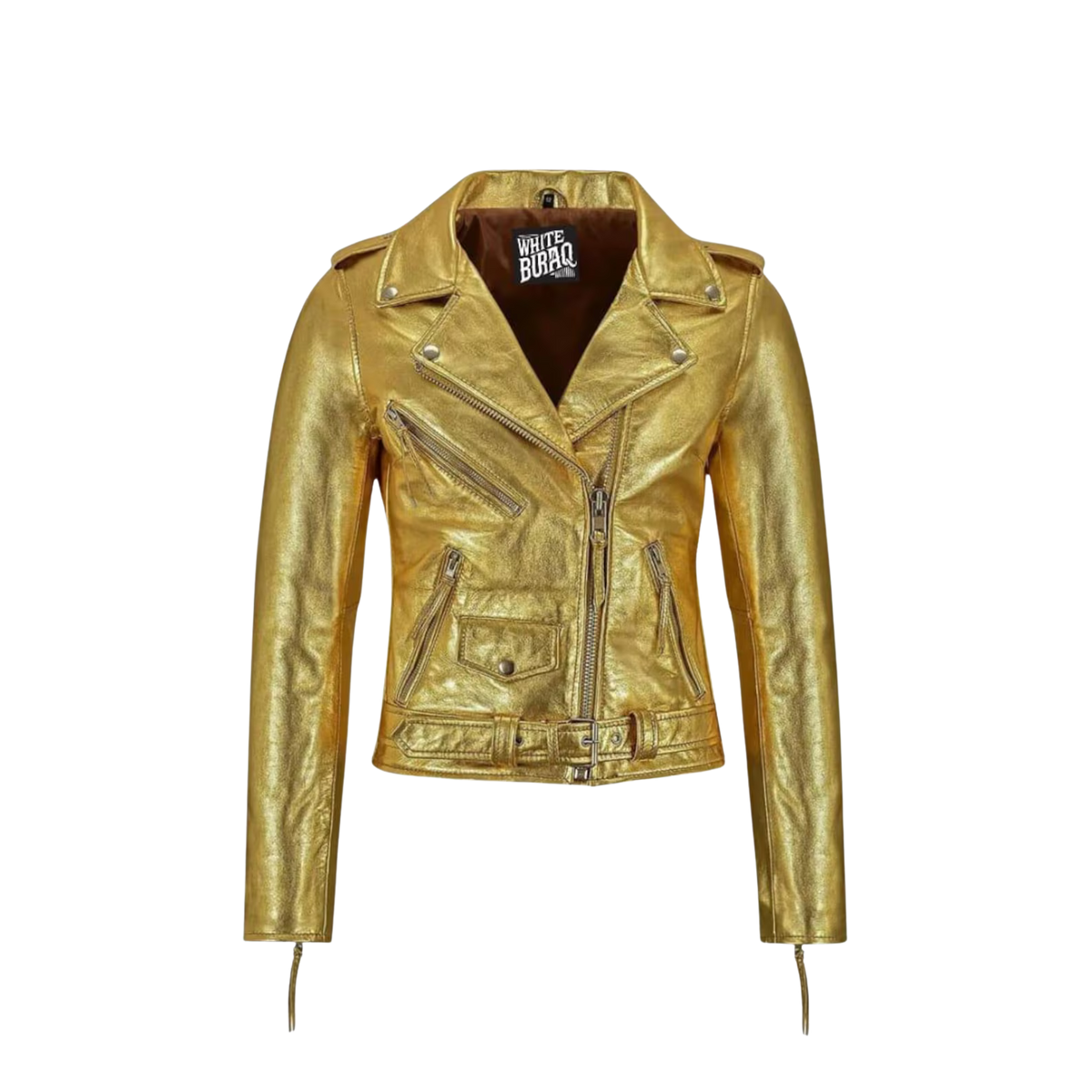 Women's Gold Metallic Leather Biker Jacket