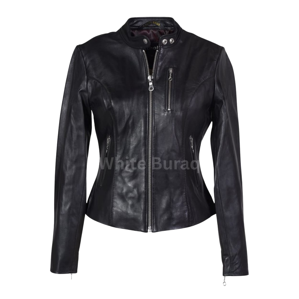 Women's Black Lambskin Cafe Racer Leather Jacket