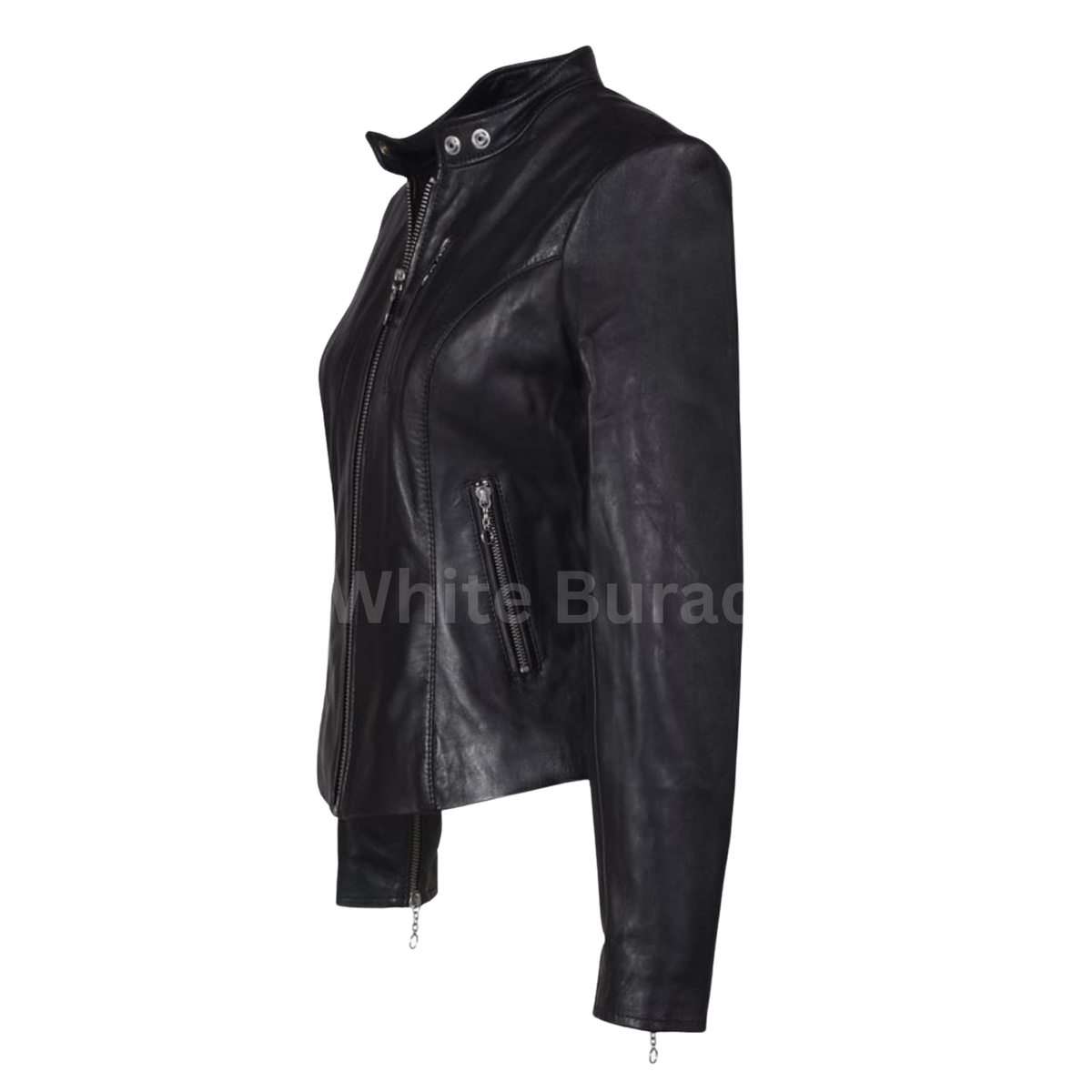 Women's Black Lambskin Cafe Racer Leather Jacket