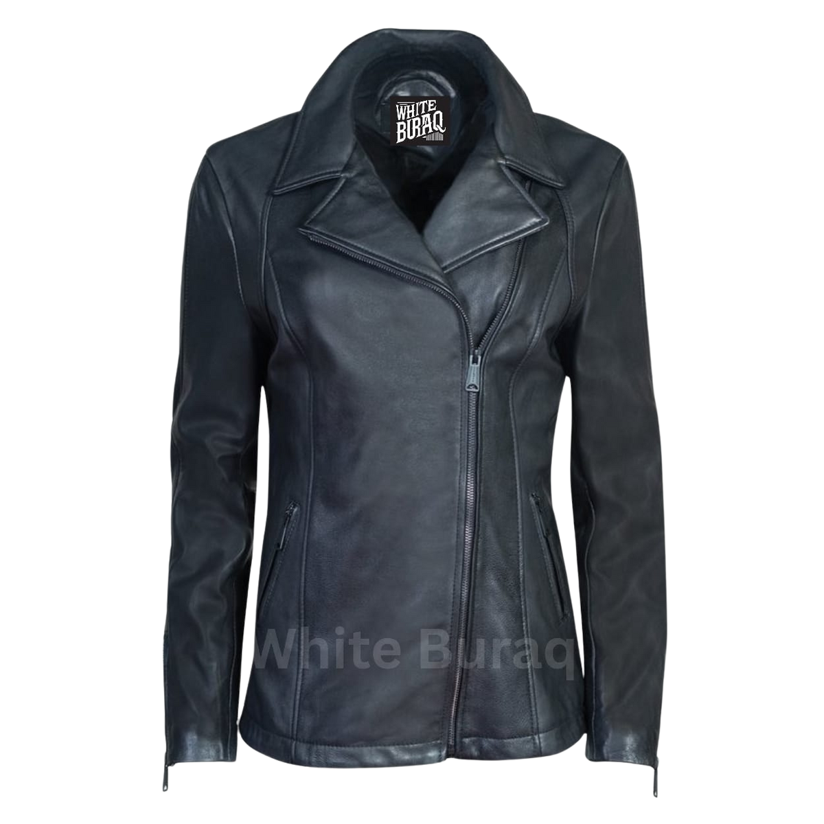 Women's Black Lambskin Long Moto Jacket