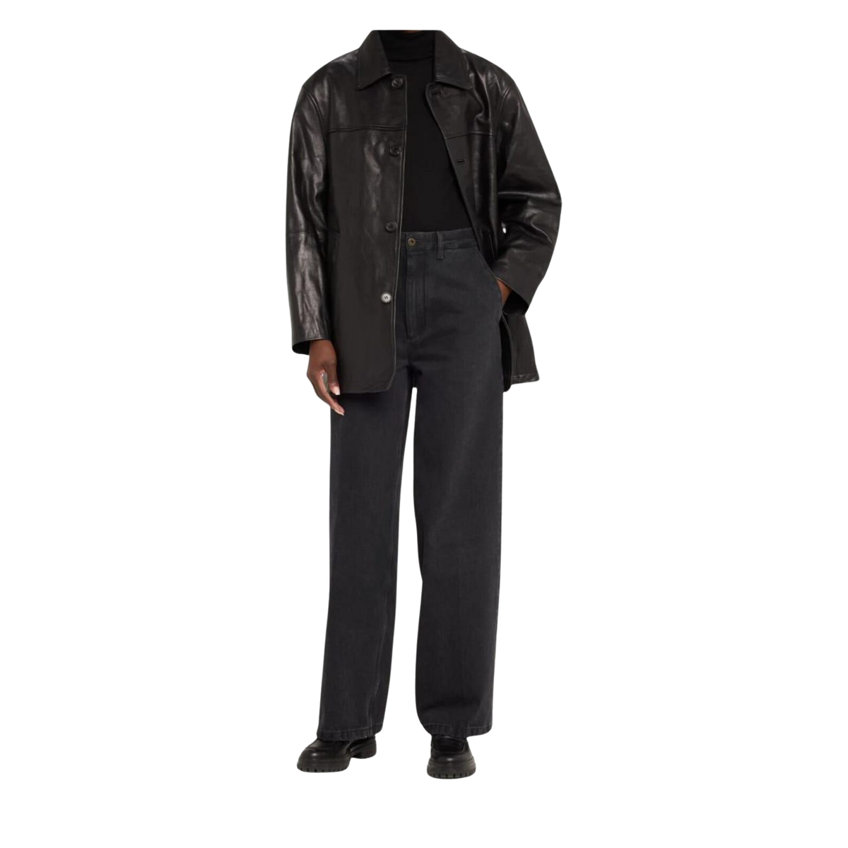 Women's Black Paneled Leather Jacket