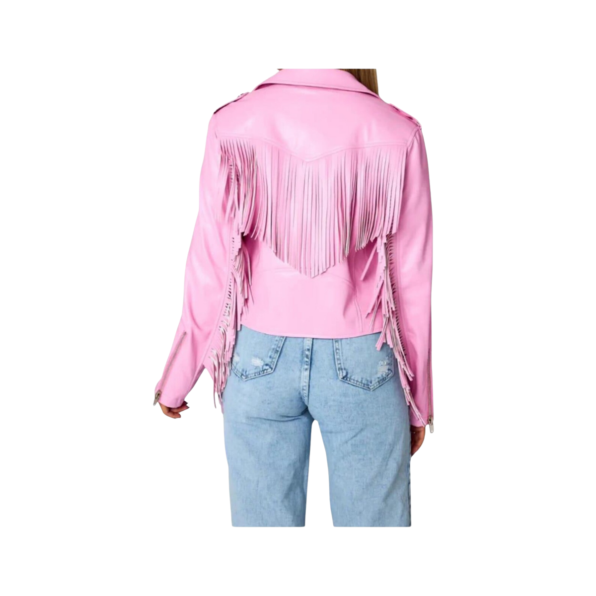 Women's Pink Leather Fringe Jacket