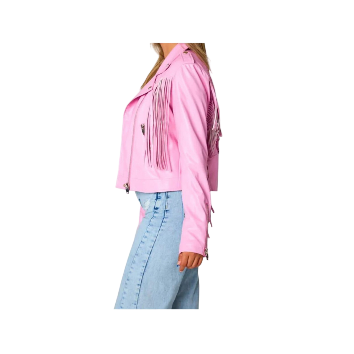 Women's Pink Leather Fringe Jacket
