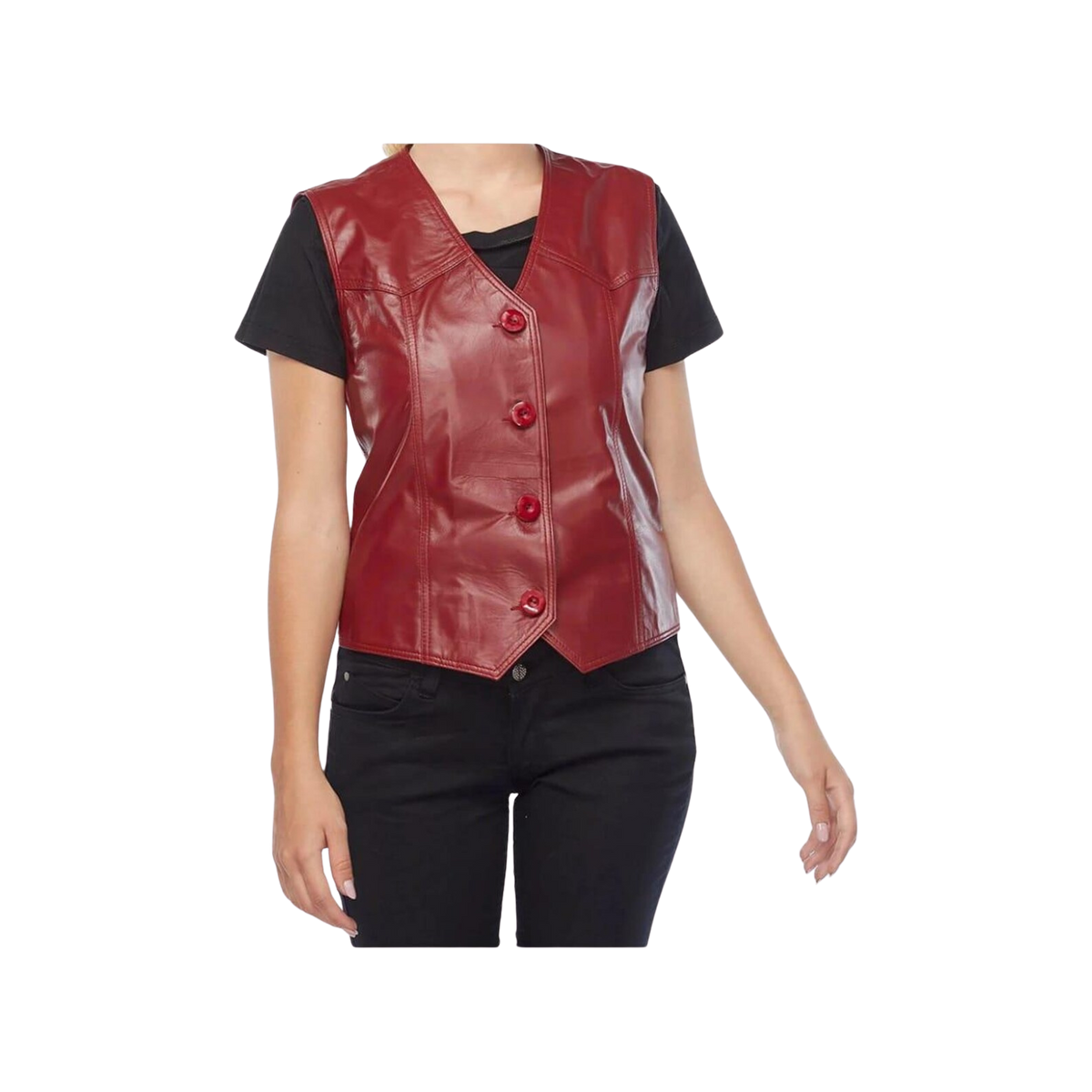 Women's Red Lambskin Leather Vest