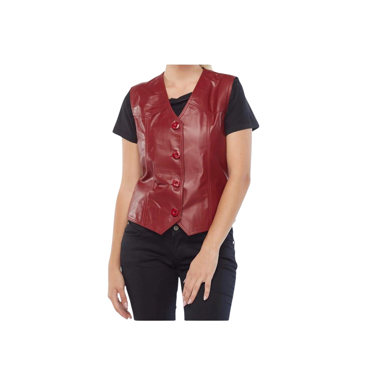 Women's Red Lambskin Leather Vest