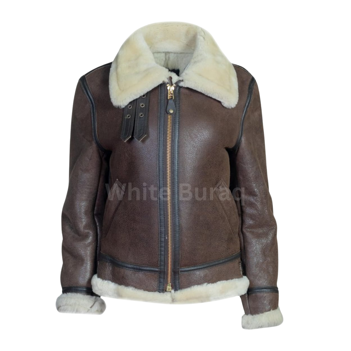 Women's Distressed Brown Sheepskin B-3 Bomber Jacket
