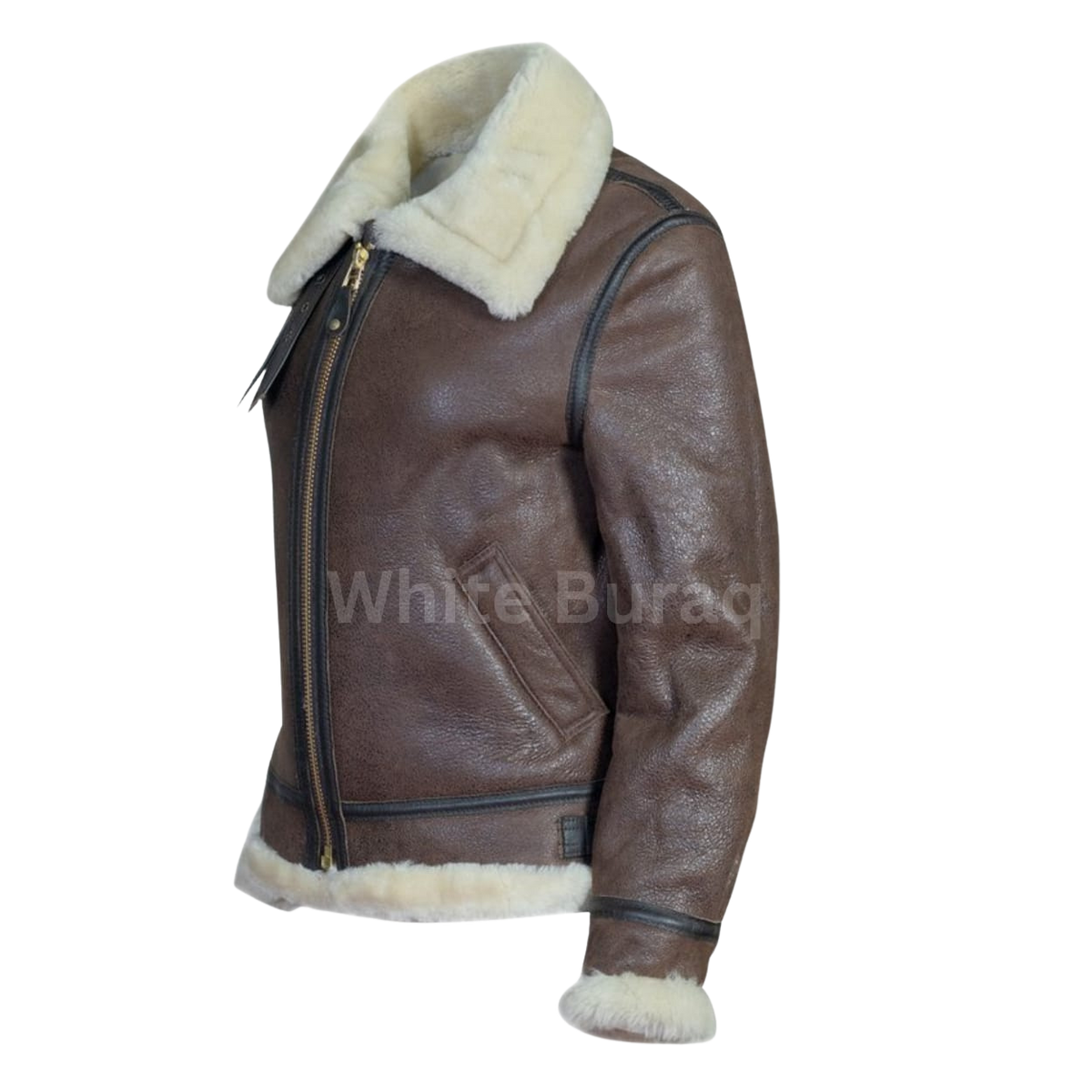 Women's Distressed Brown Sheepskin B-3 Bomber Jacket