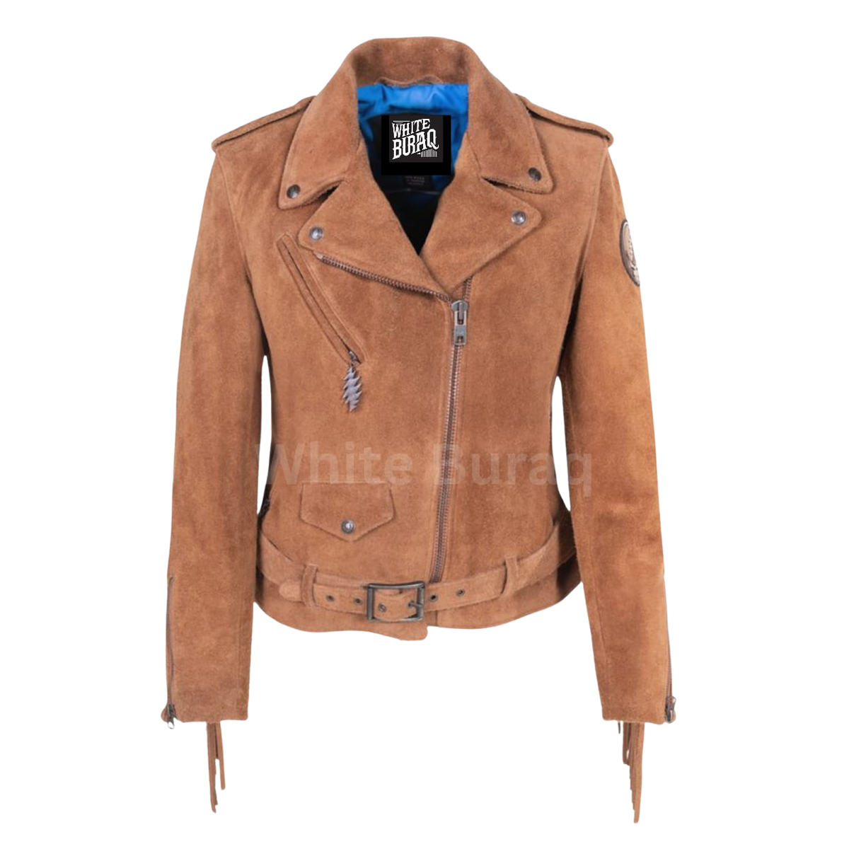 Women's Brown Suede Fringe Biker Jacket