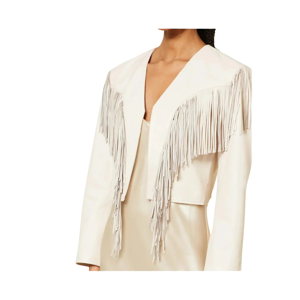 Women's White Leather Western Fringe Jacket