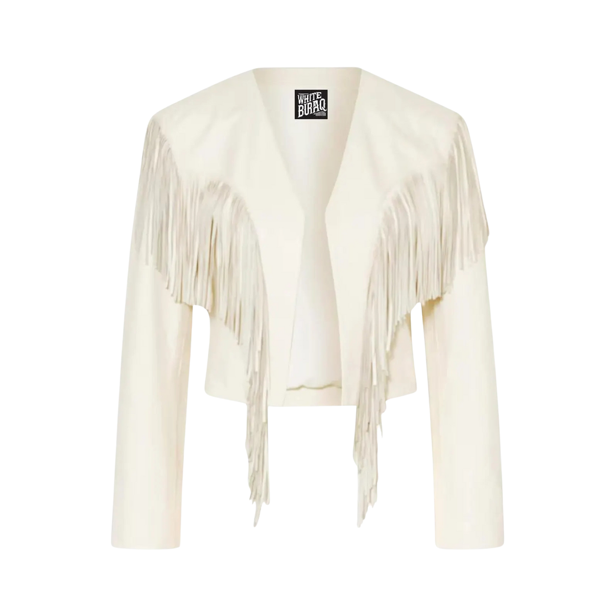Women's White Leather Western Fringe Jacket