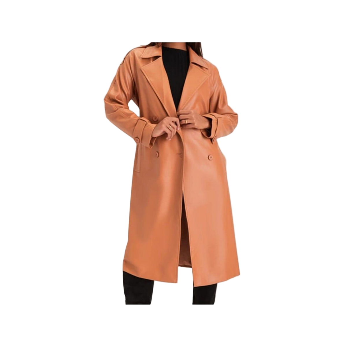 Women's Brown Lambskin Double-Breasted Trench Coat
