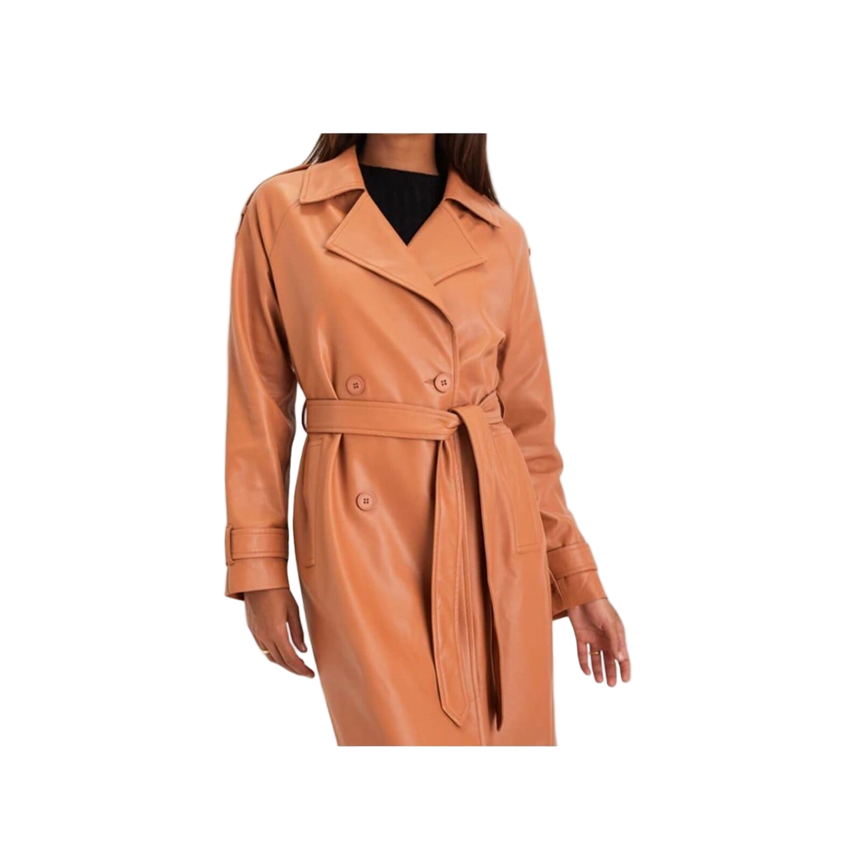 Women's Brown Lambskin Double-Breasted Trench Coat