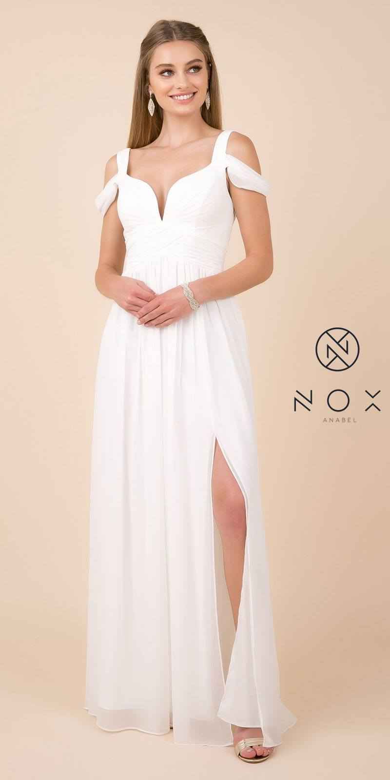 CLEARANCE - Nox Anabel Y277W Cold-Shoulder Long A-Line Chiffon Dress (Size L)