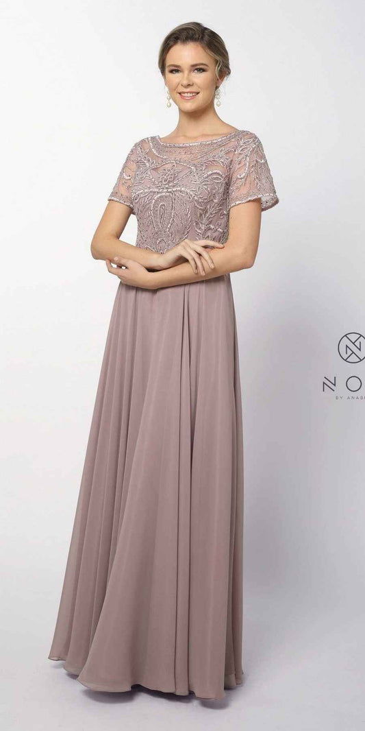 CLEARANCE - Nox Anabel Y525 - Short Sleeve Embroidered Top Formal Dress (Size 3XL)