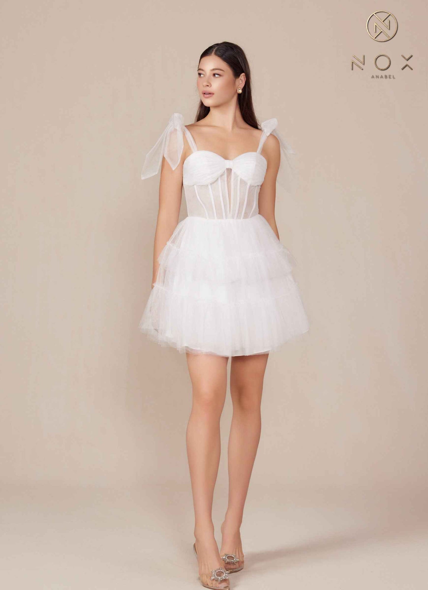 Nox Anabel Y858W Dress Short A-Line Ruffled Tiered Tulle Skirt