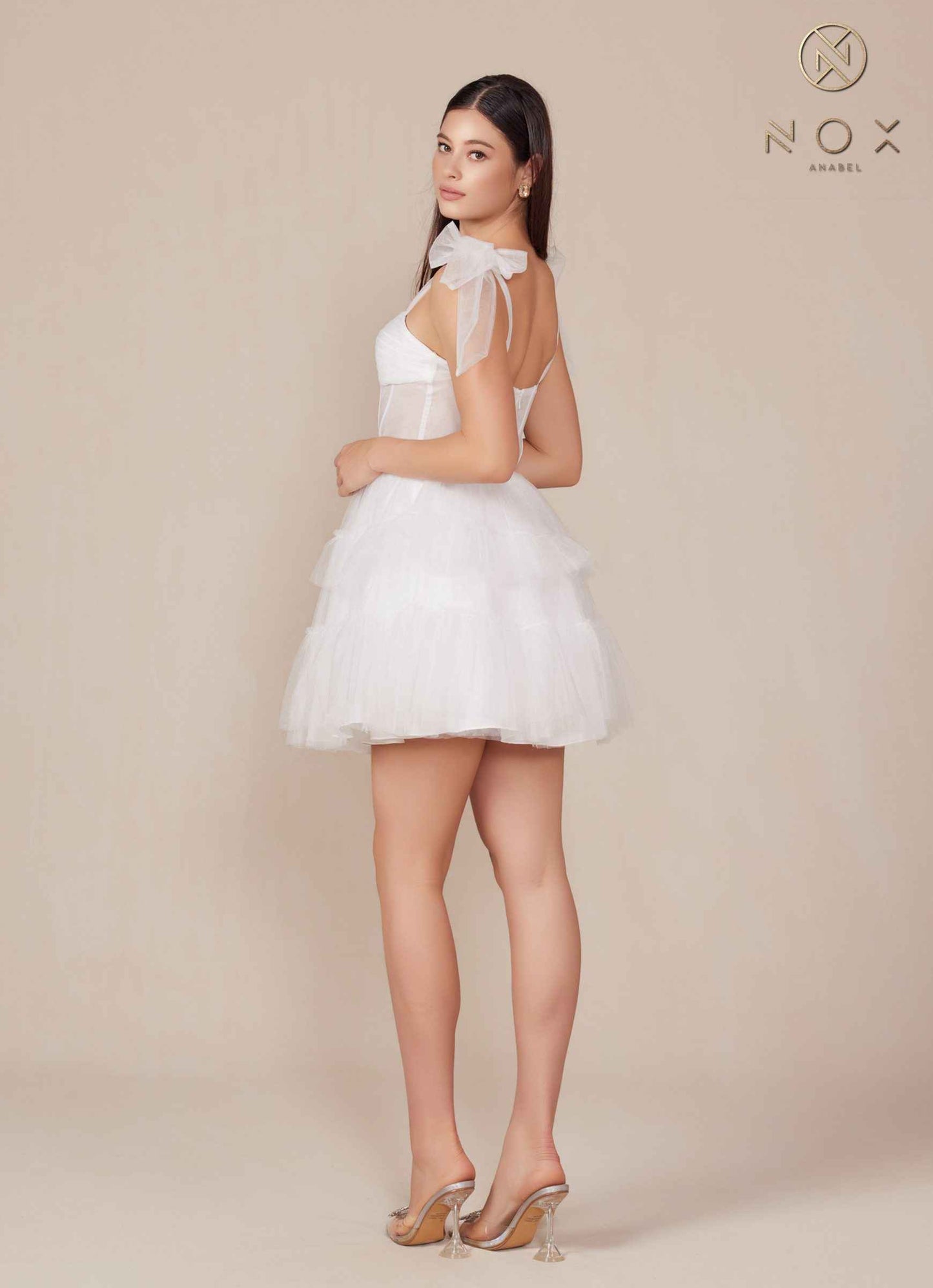 Nox Anabel Y858W Dress Short A-Line Ruffled Tiered Tulle Skirt