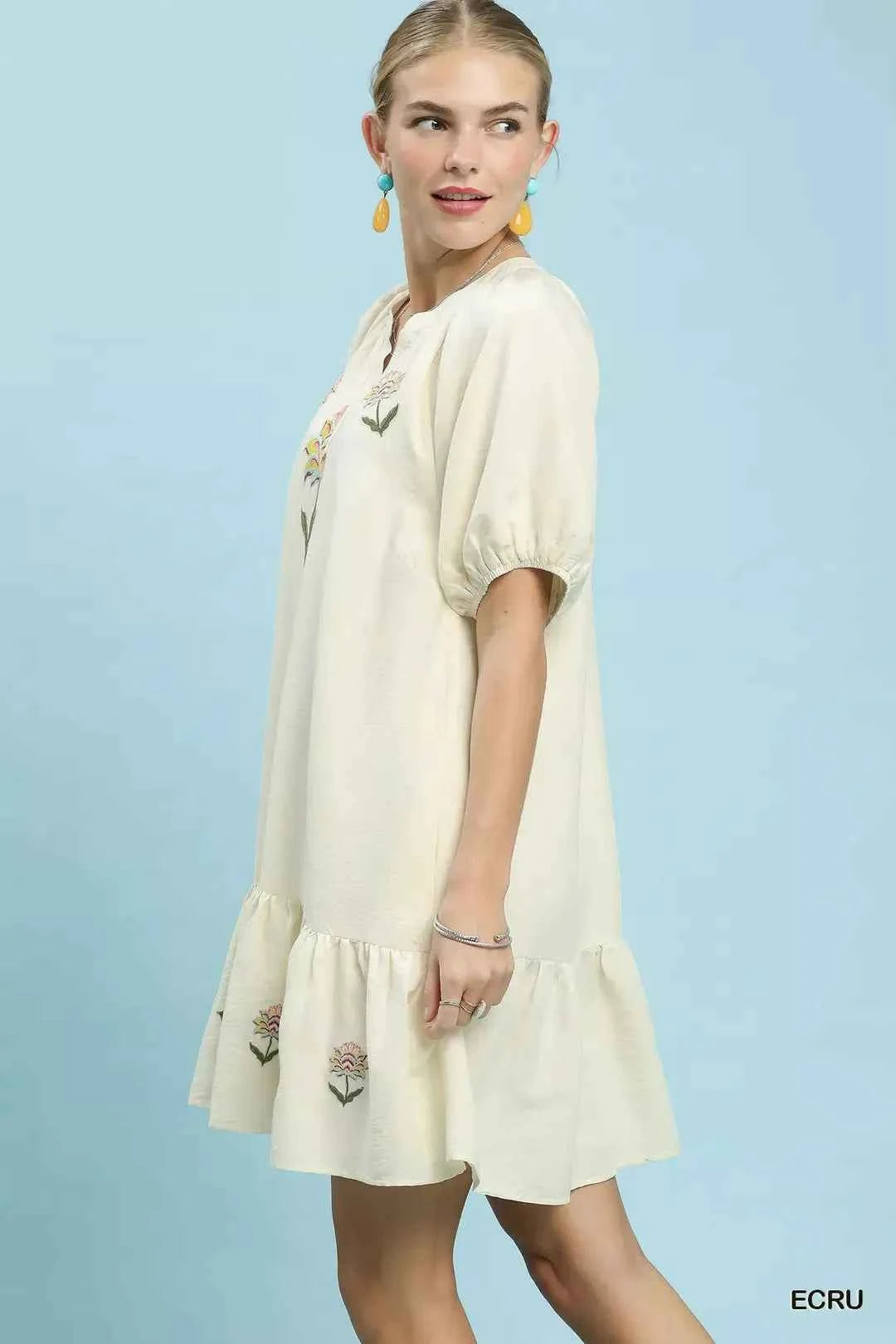 Umgee Embroidered Floral Babydoll Dress