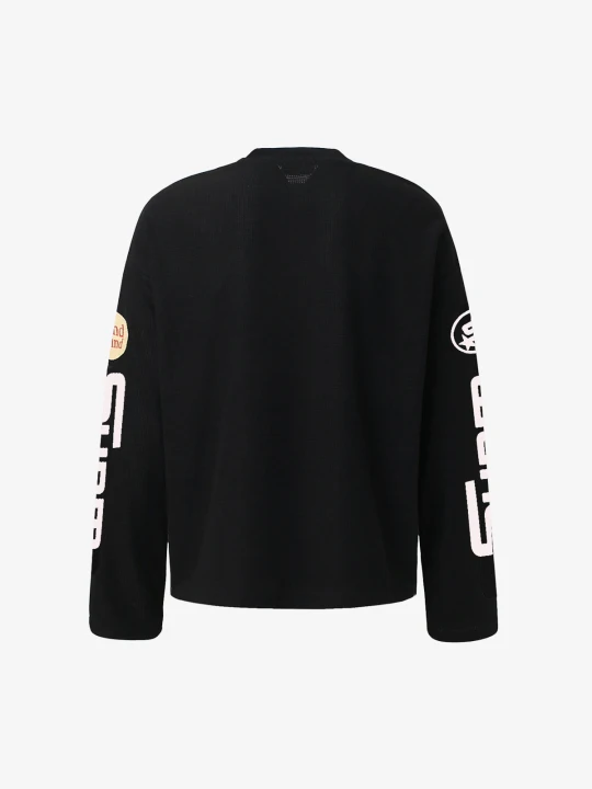 Textured Waffle SUPM Letter Graphic Long Sleeve T-Shirt - Luxuryurbanwear