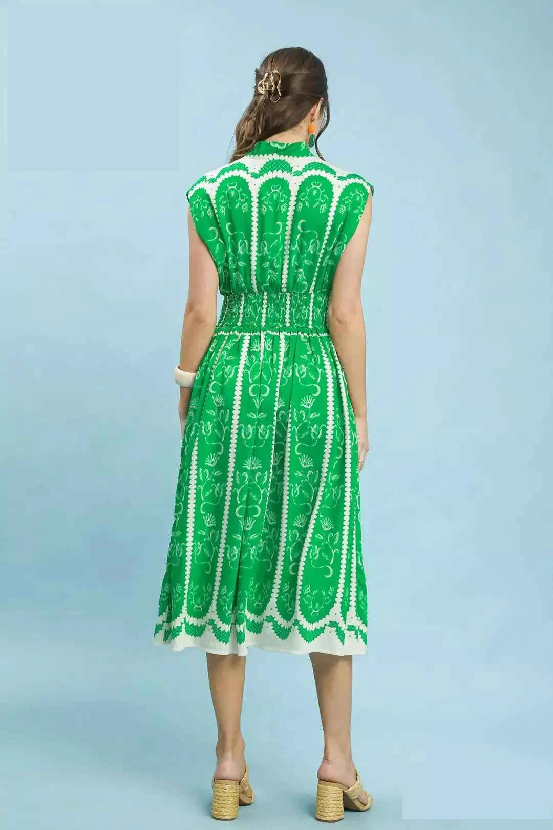 Umgee Sleeveless Smocked Midi Dress