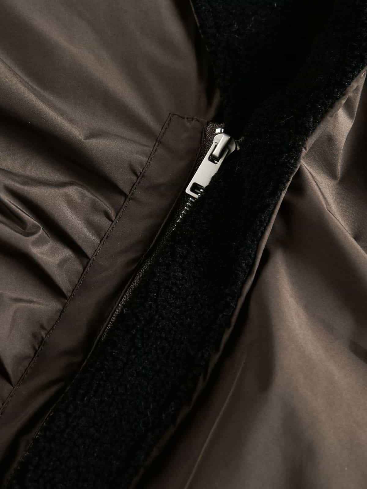 Vintage Fleece Collar Ruched Padded Bomber Jacket
