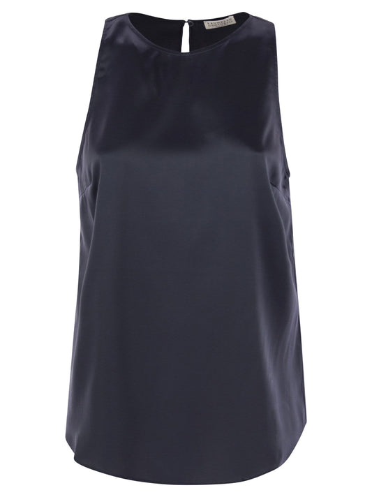 Brunello Cucinelli Women Stretch Silk Satin Top With Jewellery