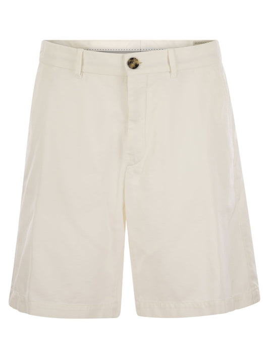Brunello Cucinelli Men Cotton Gabardine Bermuda Shorts