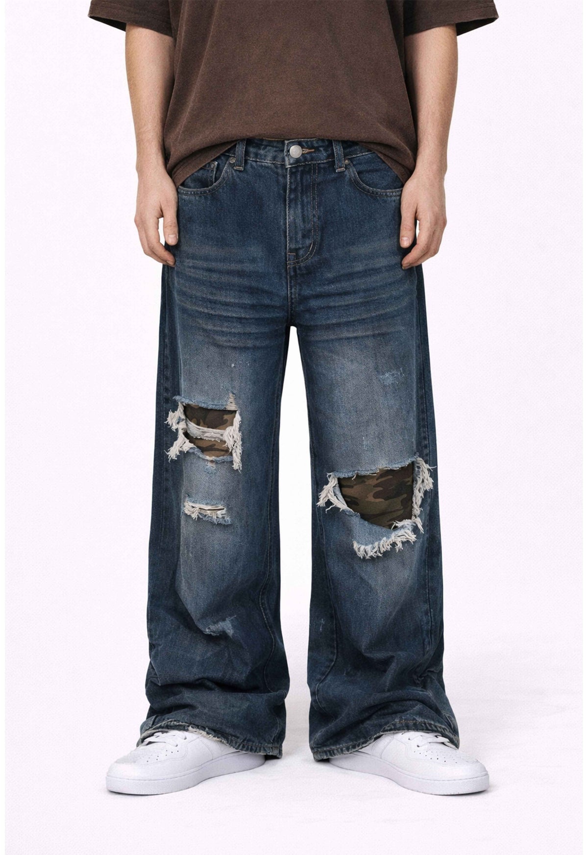 AZUL DISTRESSED CAMO PATCHWORK DENIM