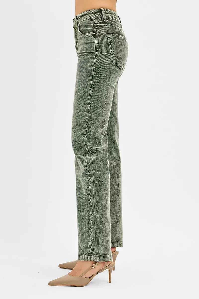 RISEN Tummy Control Mid Rise Straight Leg Corduroy Pants