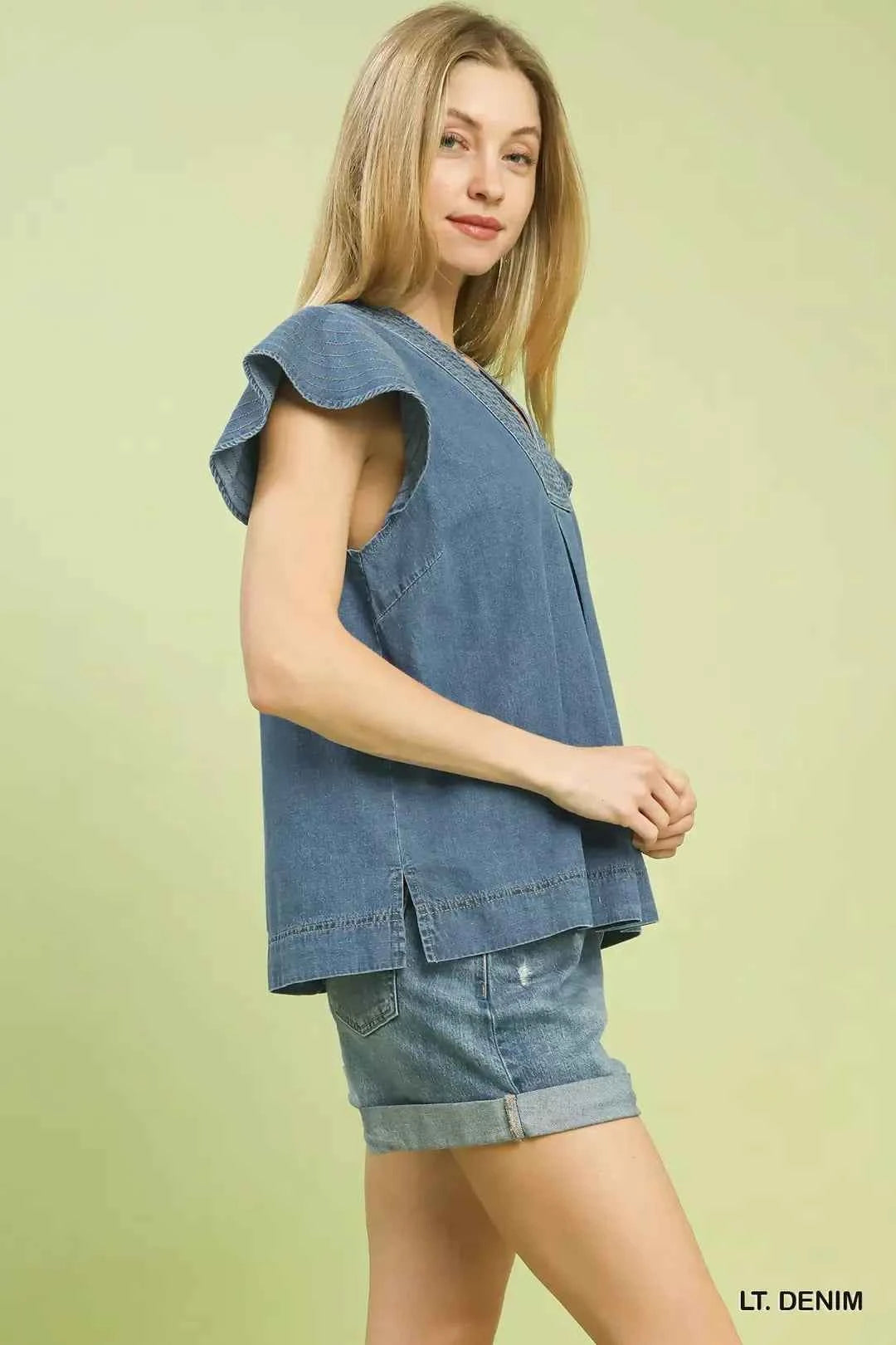 Umgee Cap Sleeve Denim Top