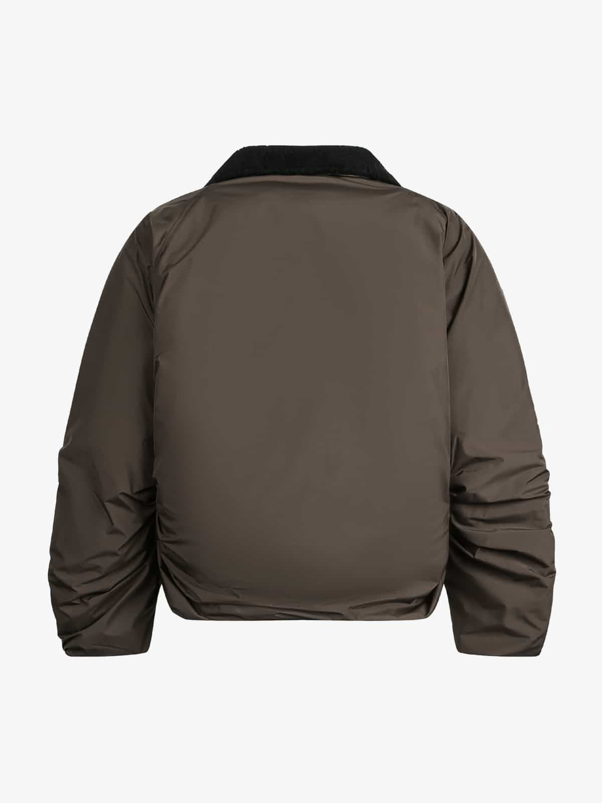 Vintage Fleece Collar Ruched Padded Bomber Jacket - Luxuryurbanwear