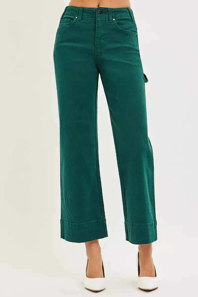 RISEN Tummy Control High Rise Crop Wide No Waist Band Pants