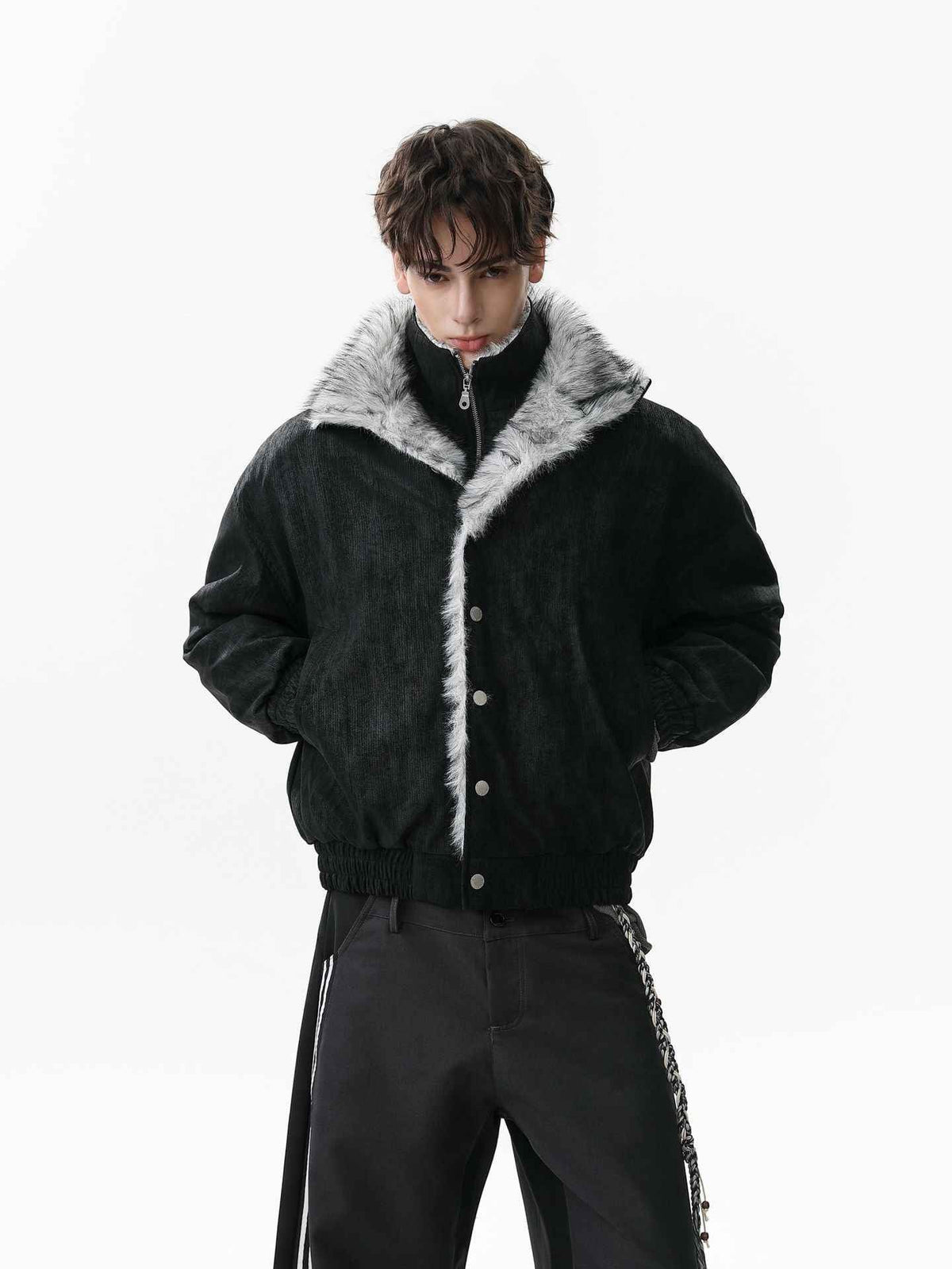 Vintage Dual-layer Collar Fleece-lined Zipper Jacket