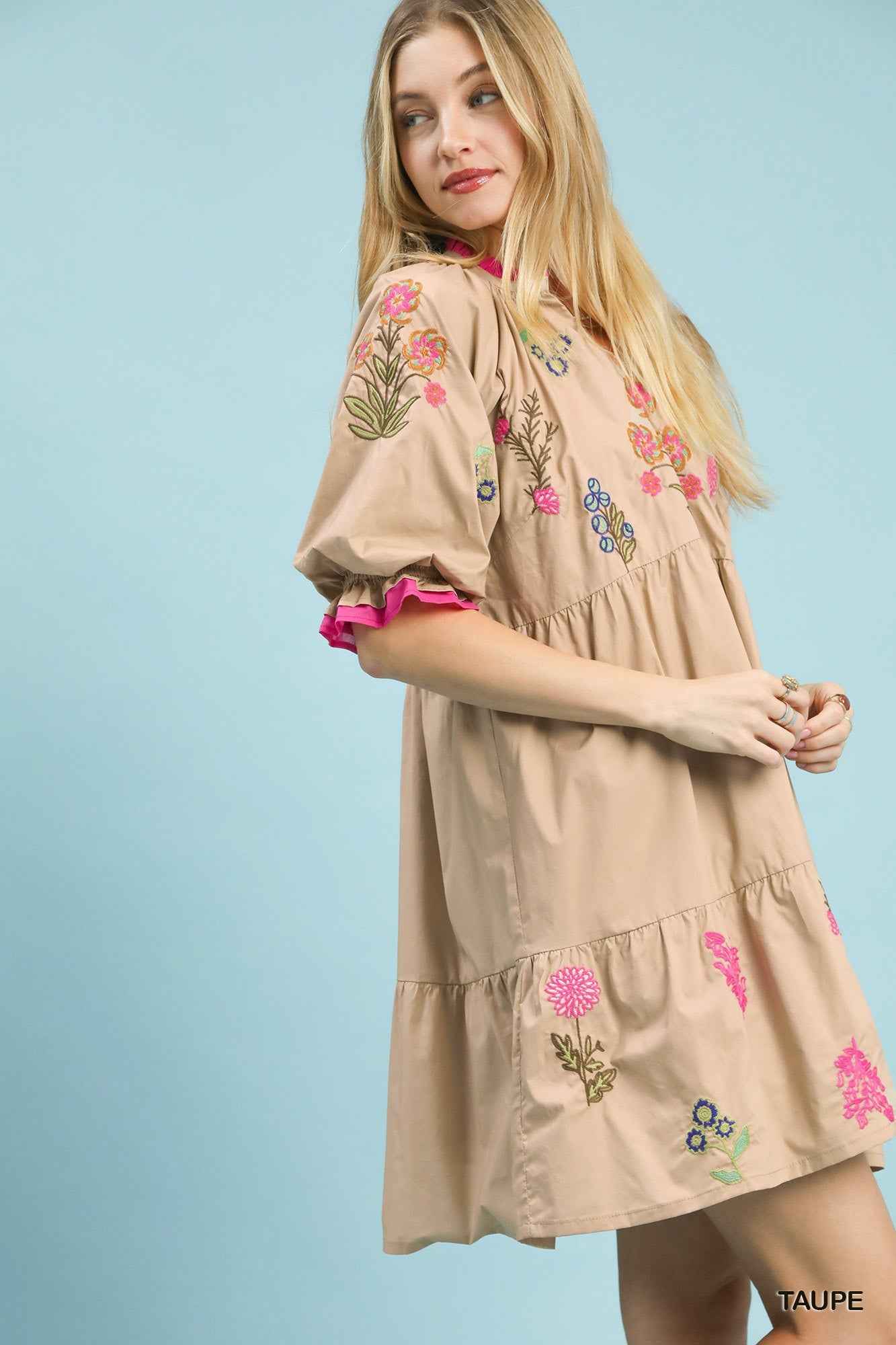 Umgee Embroidered Floral Tiered Dress