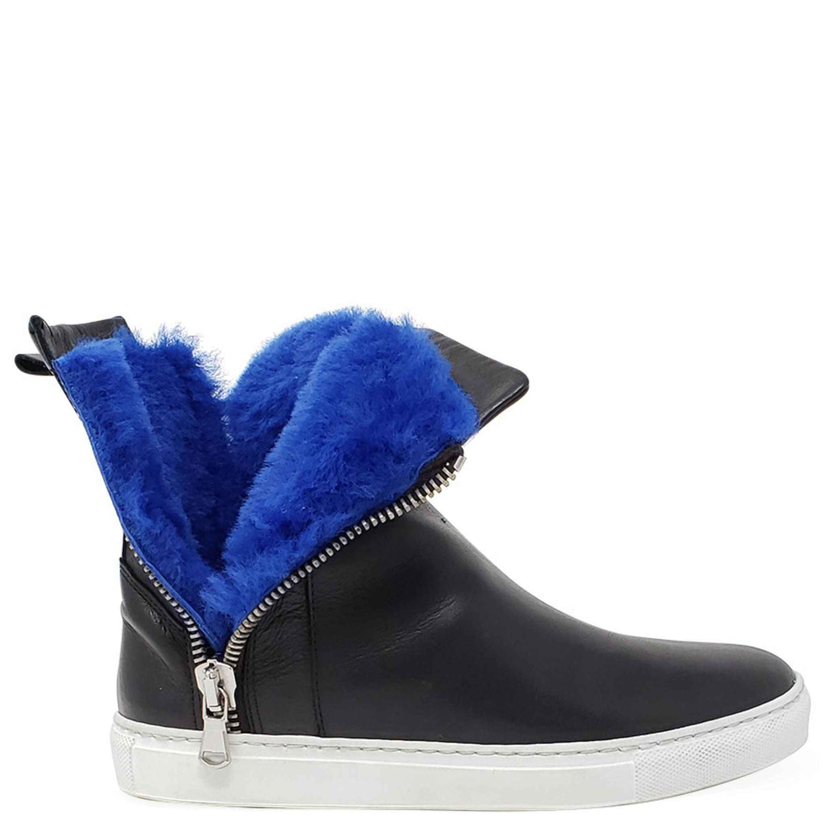 Black Leather Double Zip Shearling Boot