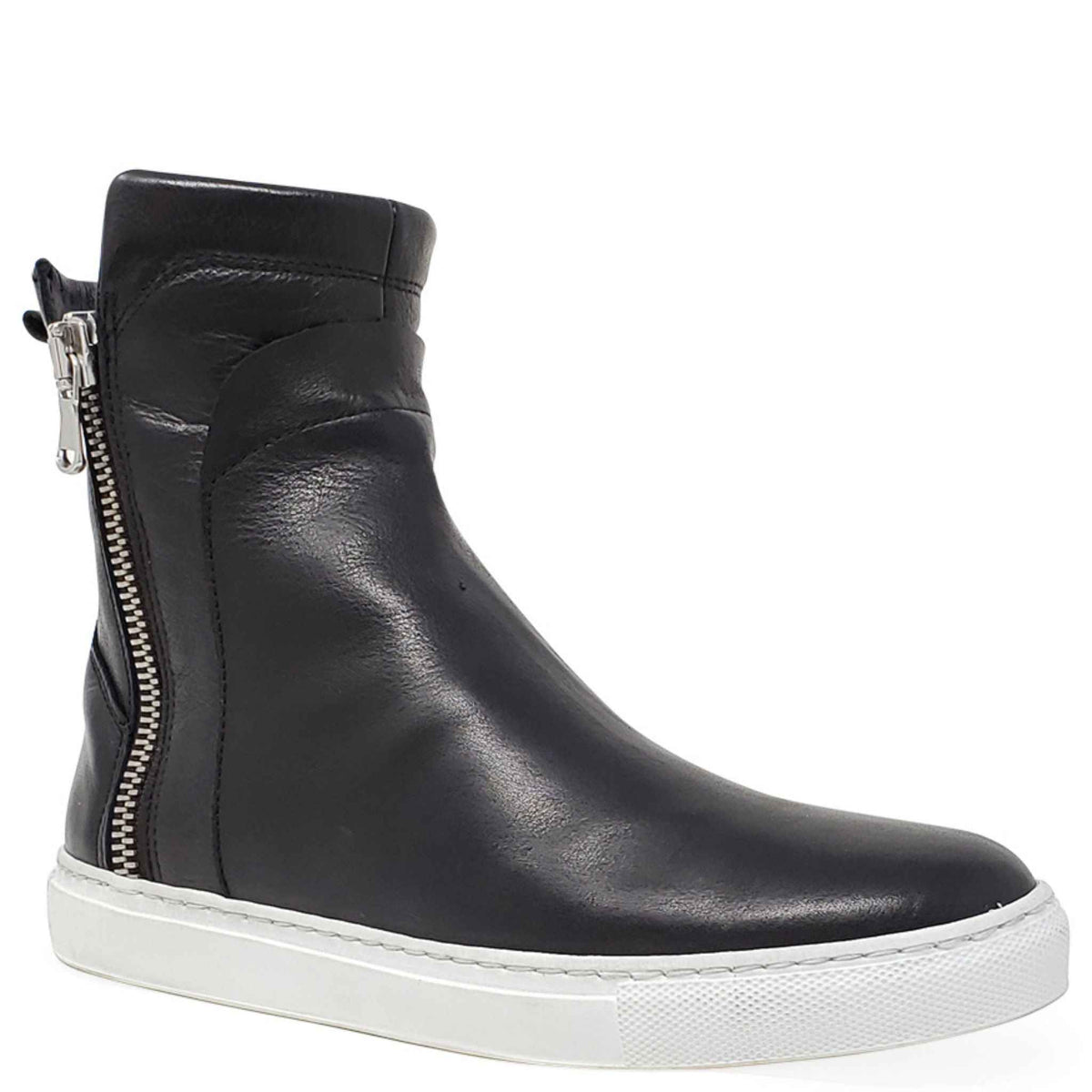 Black Leather Double Zip Shearling Boot