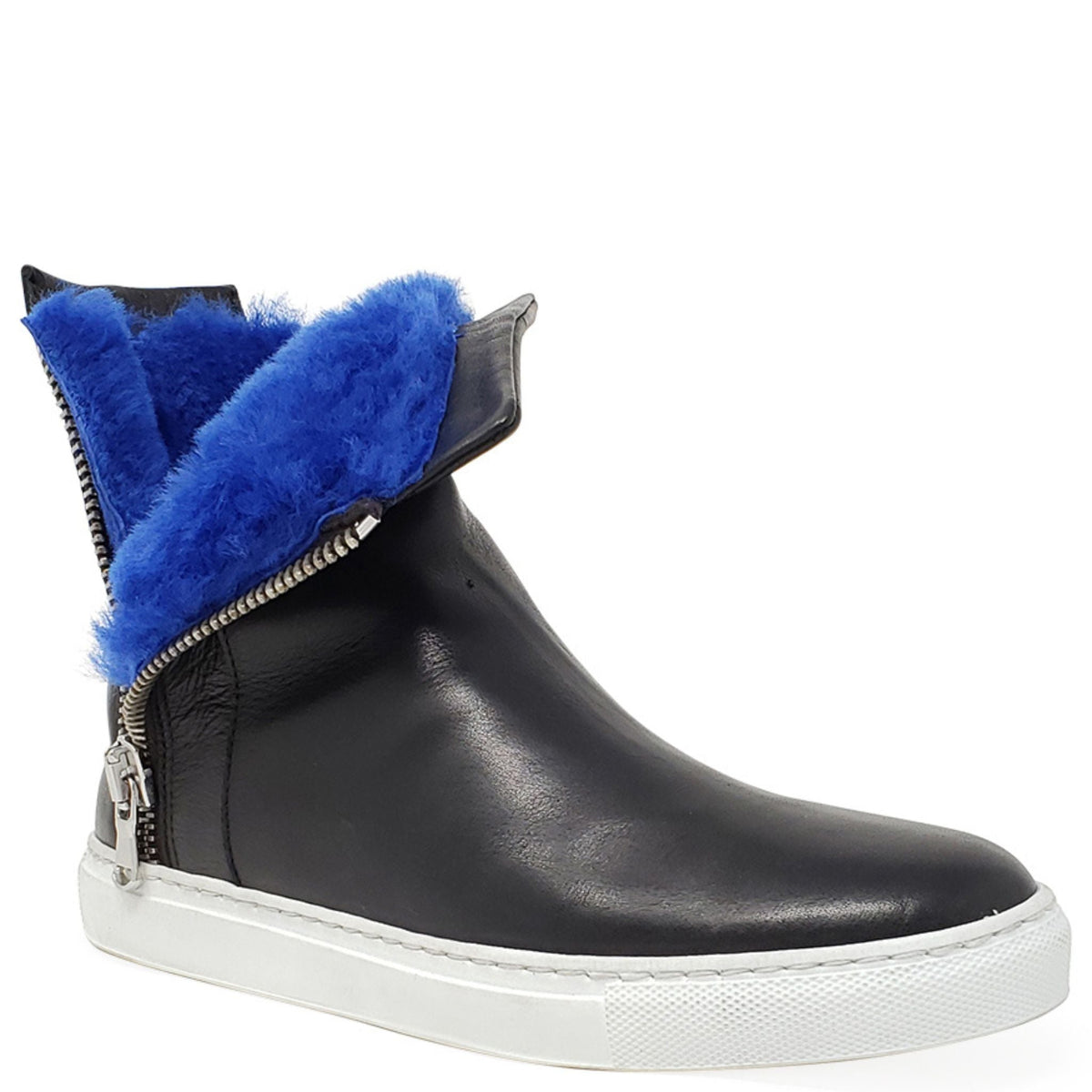 Black Leather Double Zip Shearling Boot - JUSTLUXURY