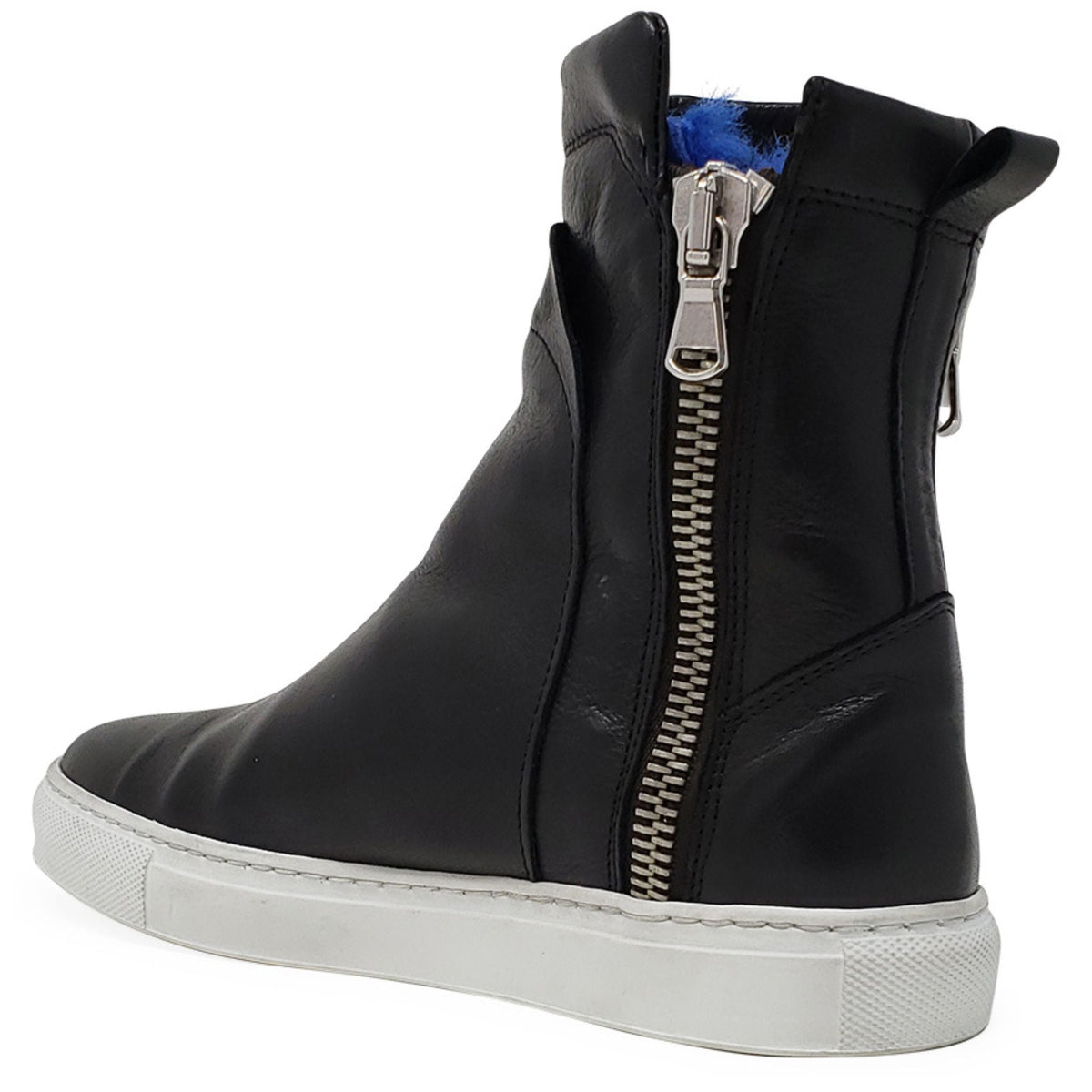 Black Leather Double Zip Shearling Boot - JUSTLUXURY