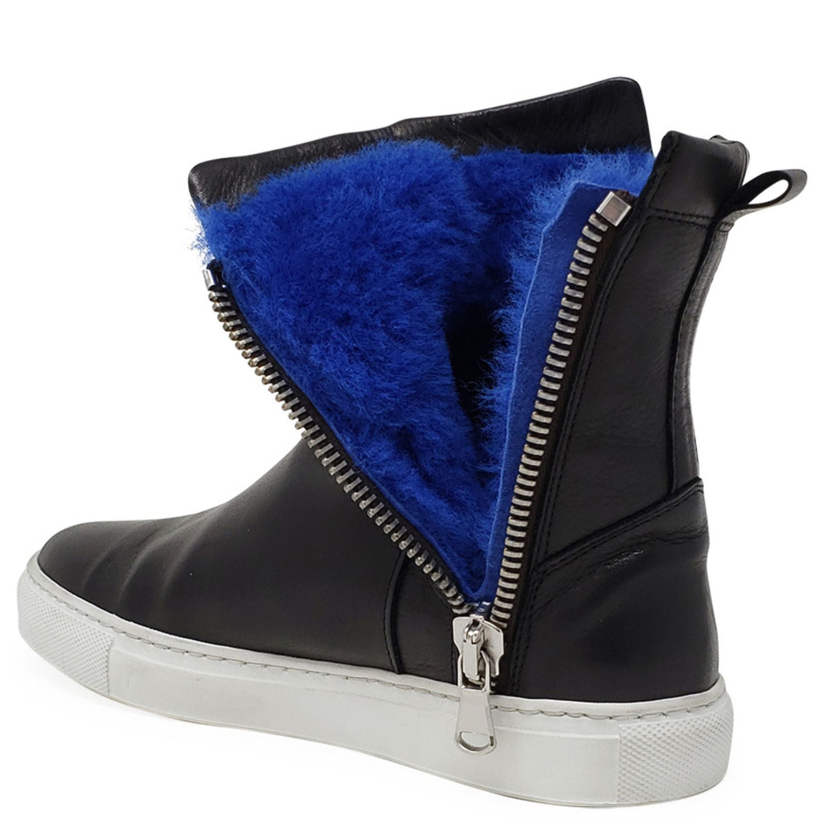 Black Leather Double Zip Shearling Boot - JUSTLUXURY