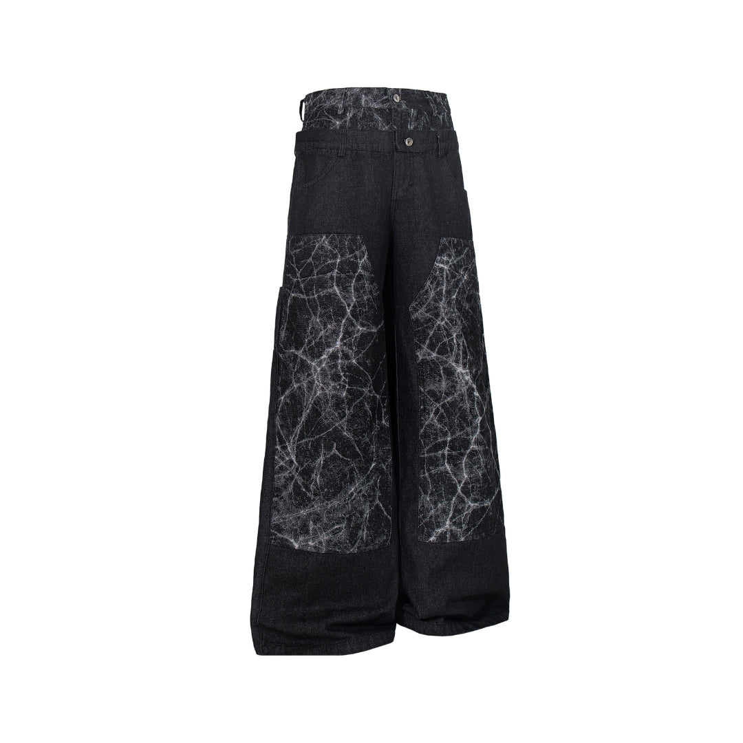 The Black Marbled Double-Waist Jeans