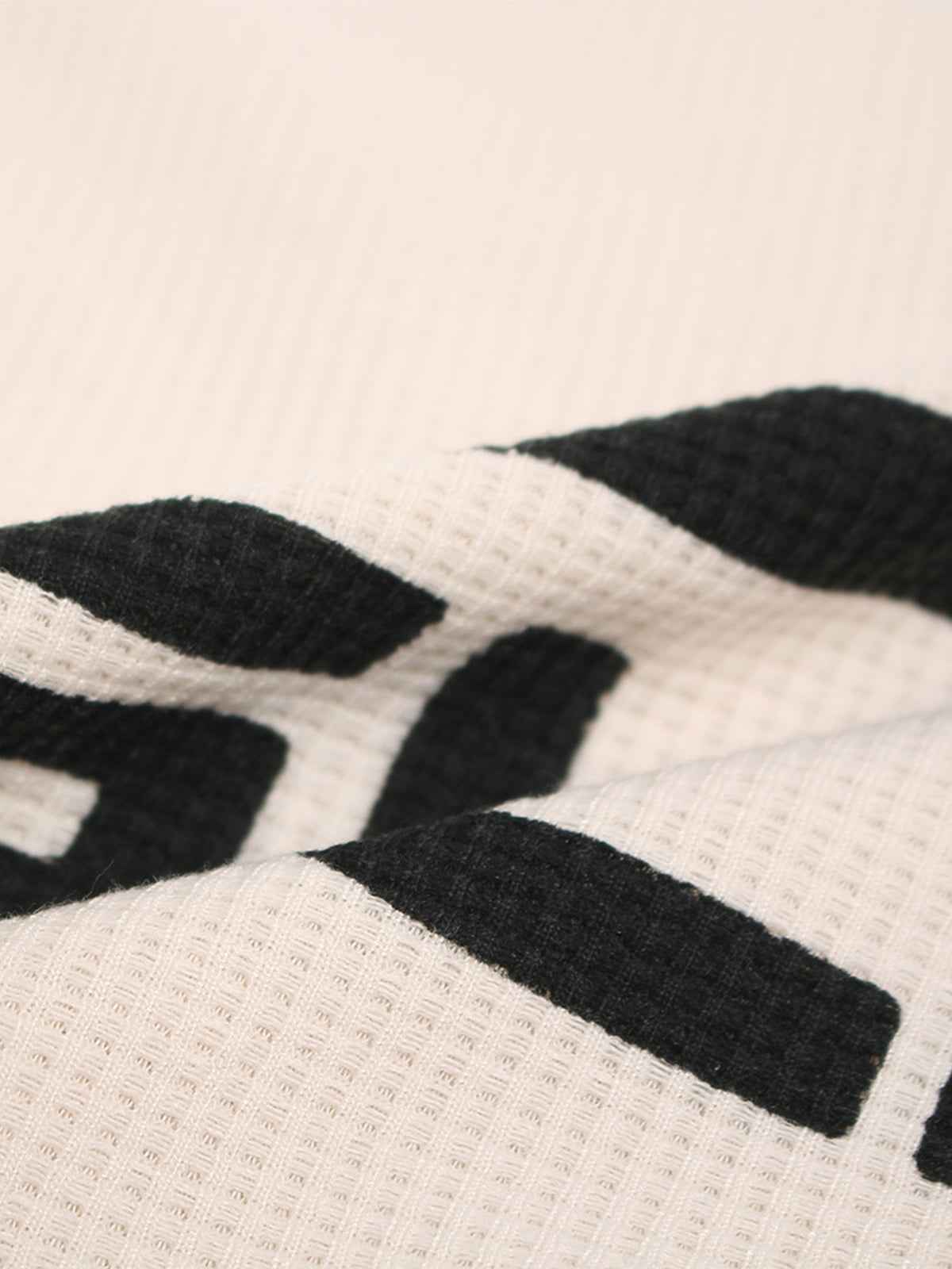 Textured Waffle SUPM Letter Graphic Long Sleeve T-Shirt
