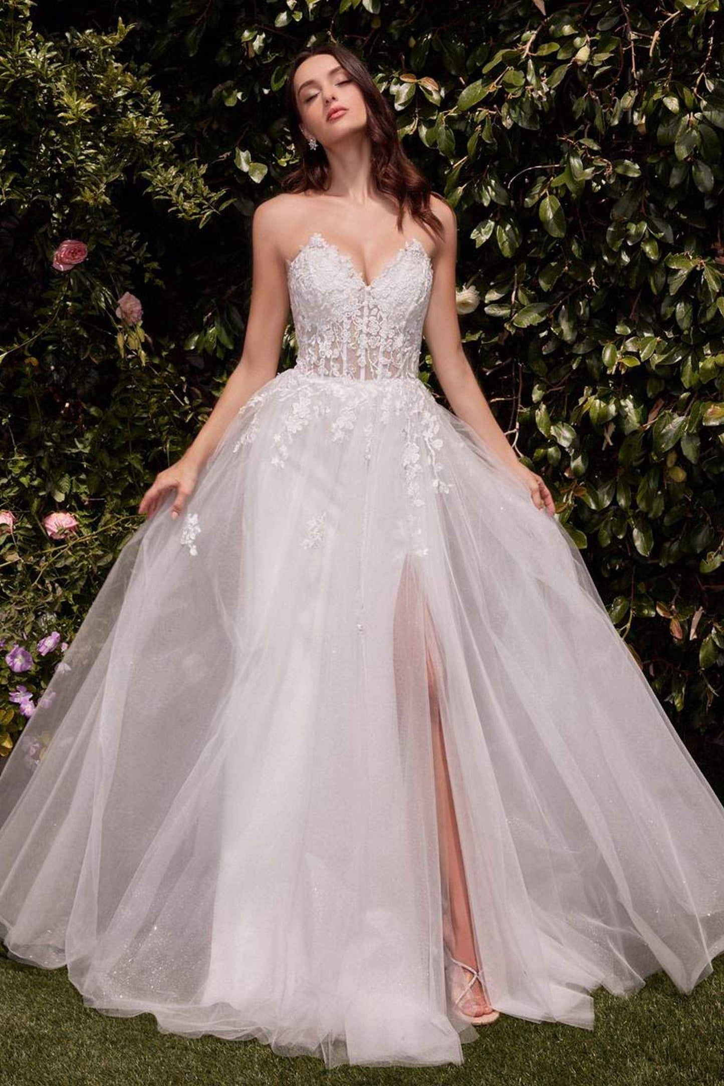 Ladivine C148W Strapless A-Line Lace & Tulle Wedding Dress