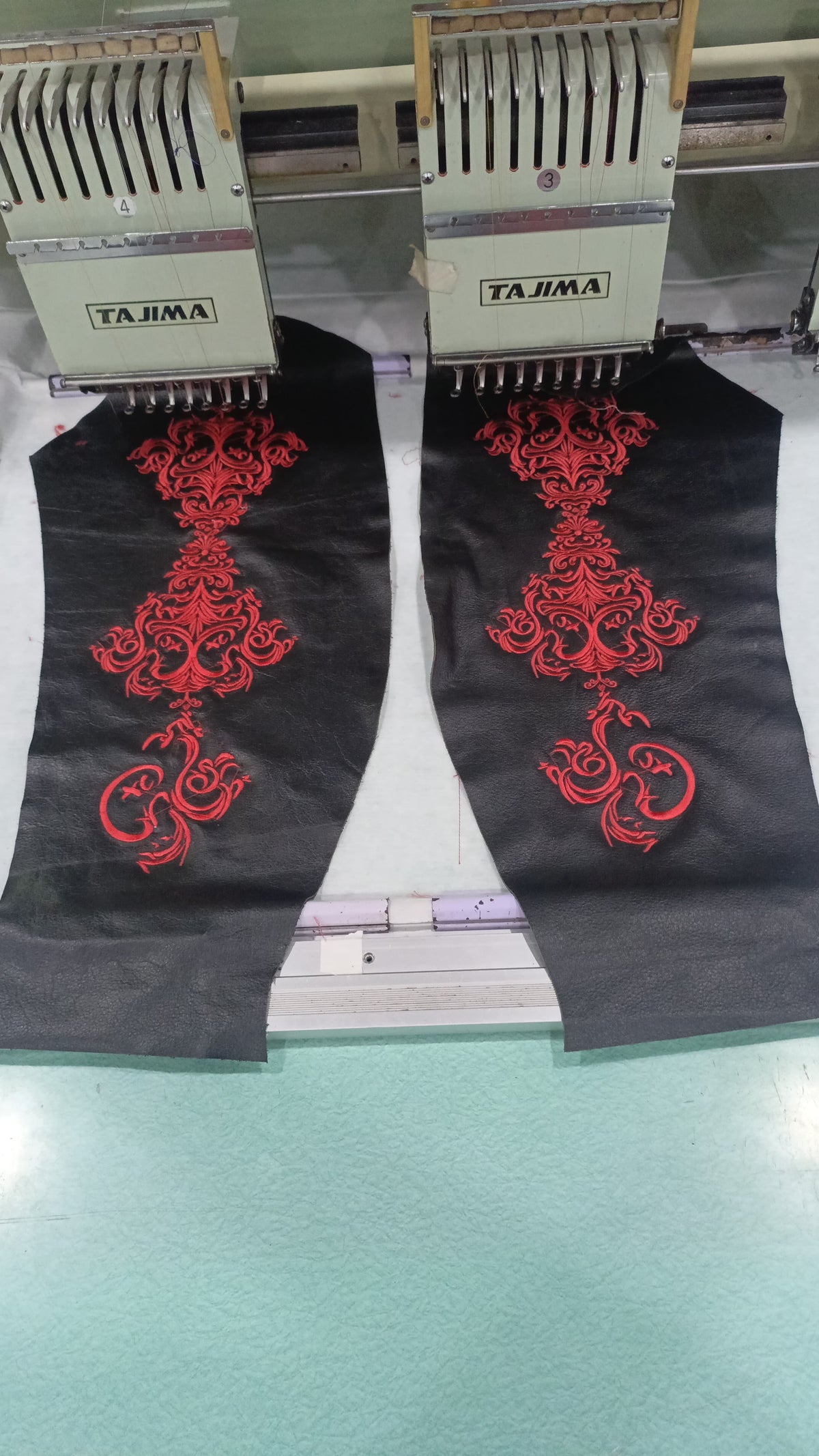 Men's Gothic Dragon Black Leather Jacket with Red Embroidery