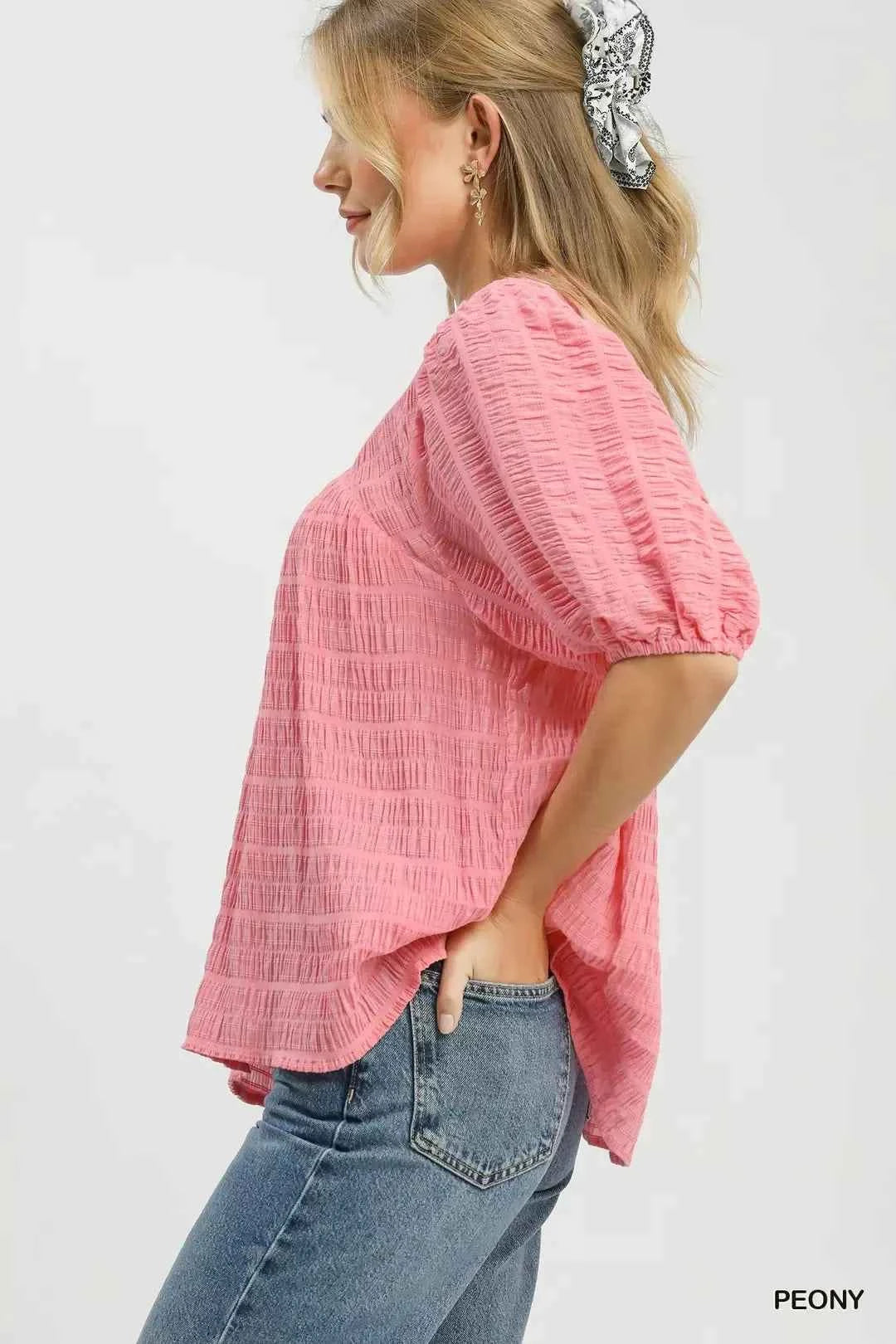 Umgee Textured Puff Sleeve Blouse