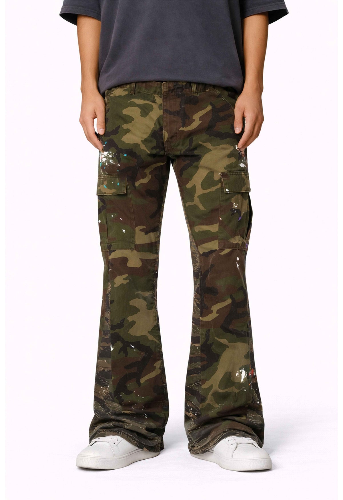 CAMO SPLIT FLARE DENIM
