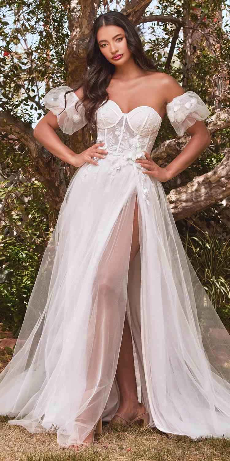 Cinderella Divine CB080W Long Strapless Tulle Floral Ball Gown